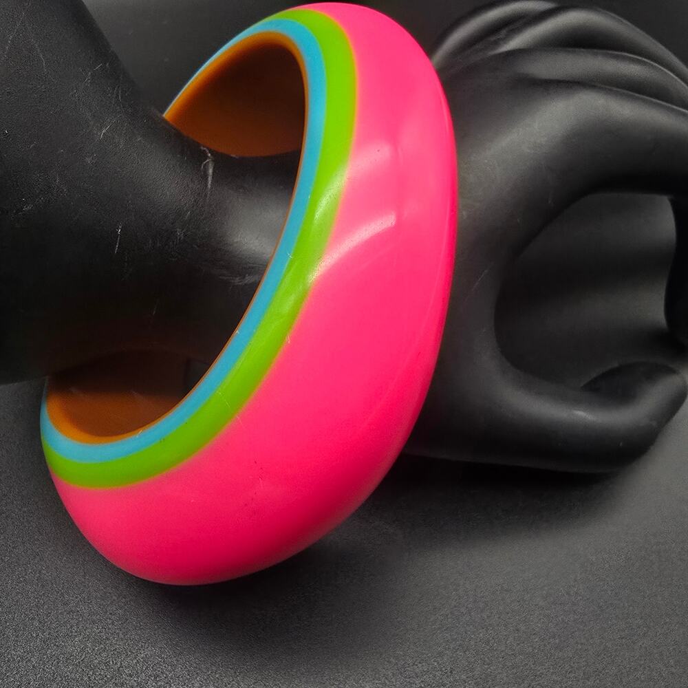 Neon Color Banded Bangle Bracelet 1980s Blue Green Pink